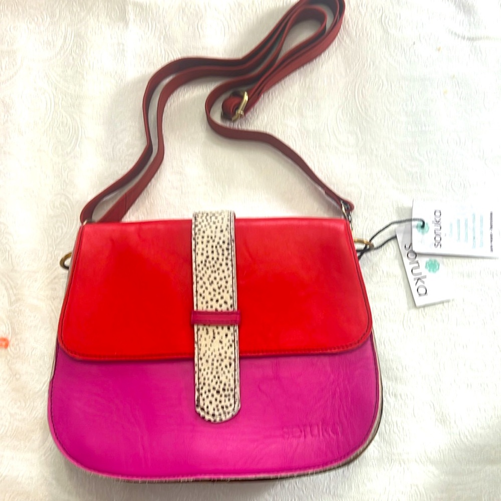 NWT Soruka Upcycled Leather handbag crossbody Reversible